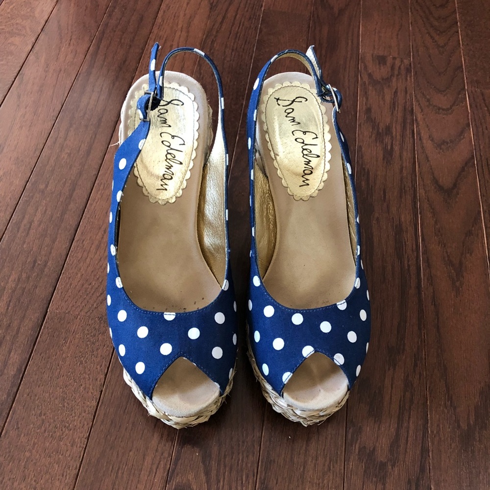 Sam Edelman 7.5 Blue&White Polka Dot Espadrille we